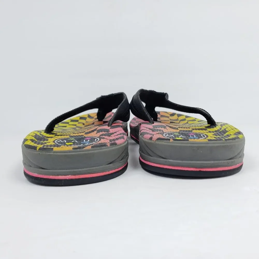 Maui And Sons Mens Size 10 Black Multi Checkered Slip On Thong Flip Flop Sandals